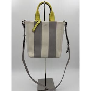 Radley Tote Bag Cream Grey Stripe Yellow Leather Shoudler Strap Top Handles